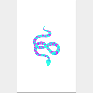 Neon Snakes on Blue Posters and Art